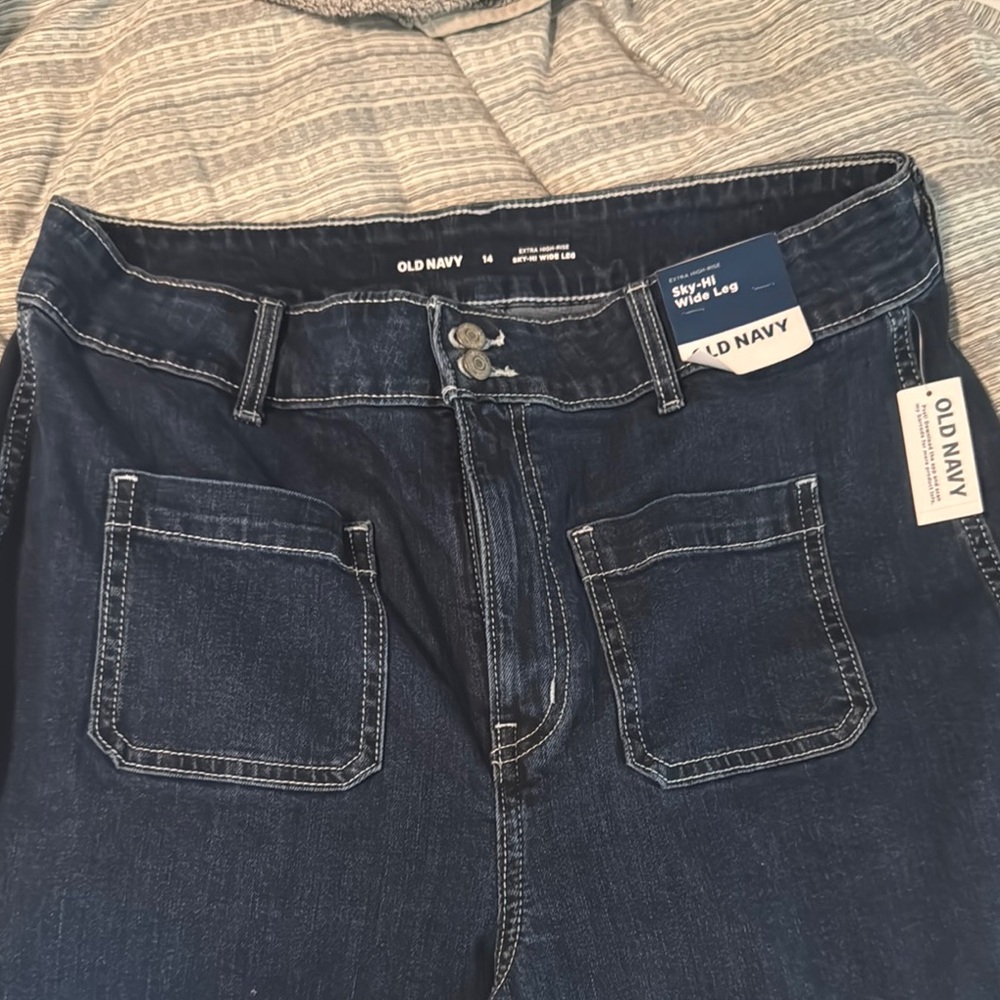 Old Navy Dark Blue Wide-Leg Women's Jeans with Front Patch Pockets